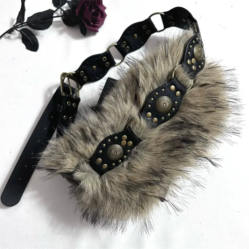 Retro American Style Personality Fur Patchwork Belt Fur Accessories Belt
