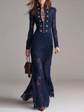 Boho Faux Suede And Lace-panel Double-breasted Maxi Dress