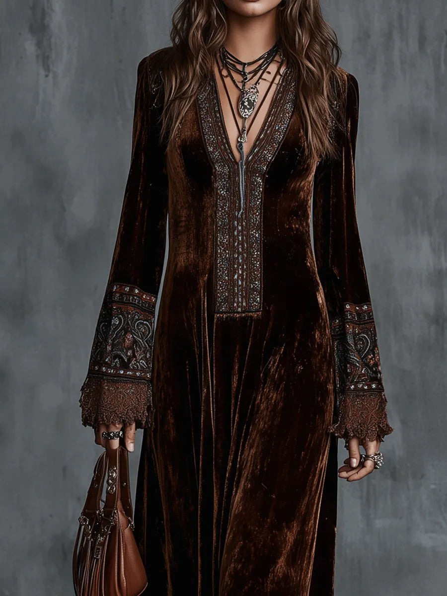 Bohemian Maxi Dress in velvet, Smart Price