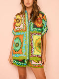 Special Sunflower Print Elastic Waist Shorts-Set