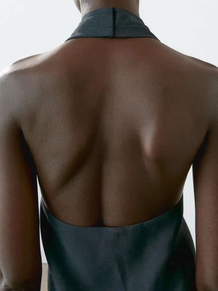 Halter Neck Back Neckline Top - Blue