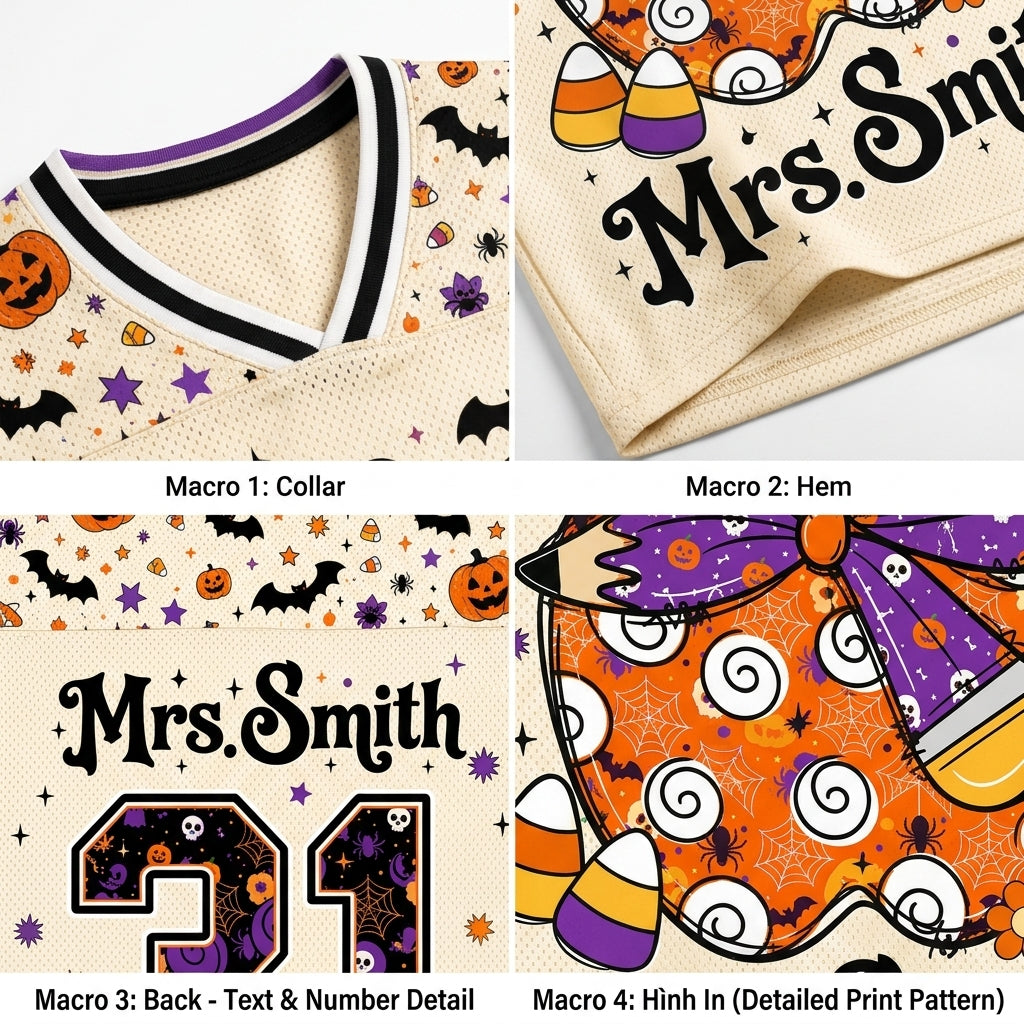 Chaotic Club Custom Name Spooky Teacher Pumpkin Mesh Jersey