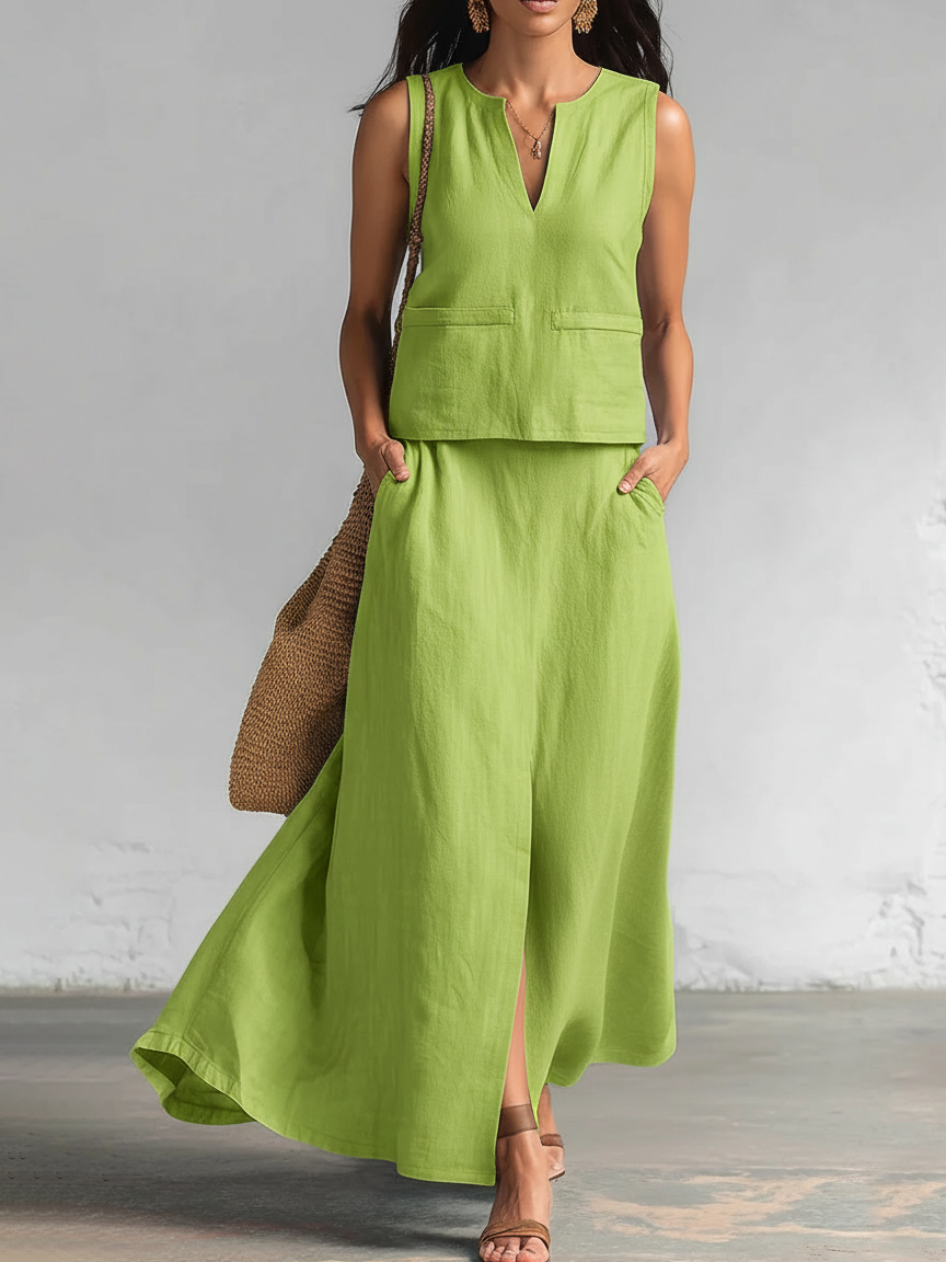 Minimalist And Elegant V-neck Top And Skirt Two-piece Set
