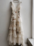 Vintage Floral Art V Neck Comfy Sleeveless Maxi Dress