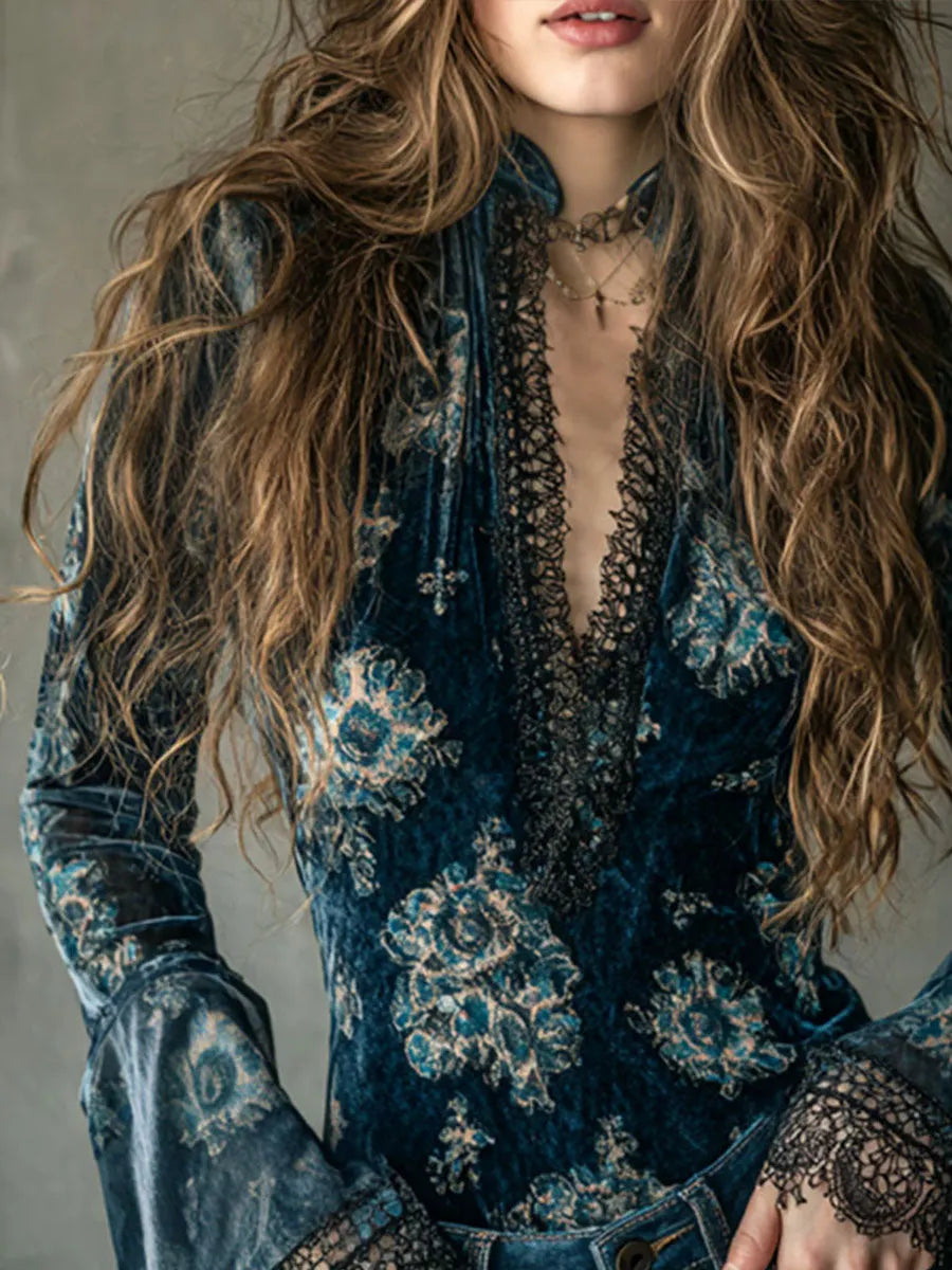 Retro Blouse in velvet, Smart Price