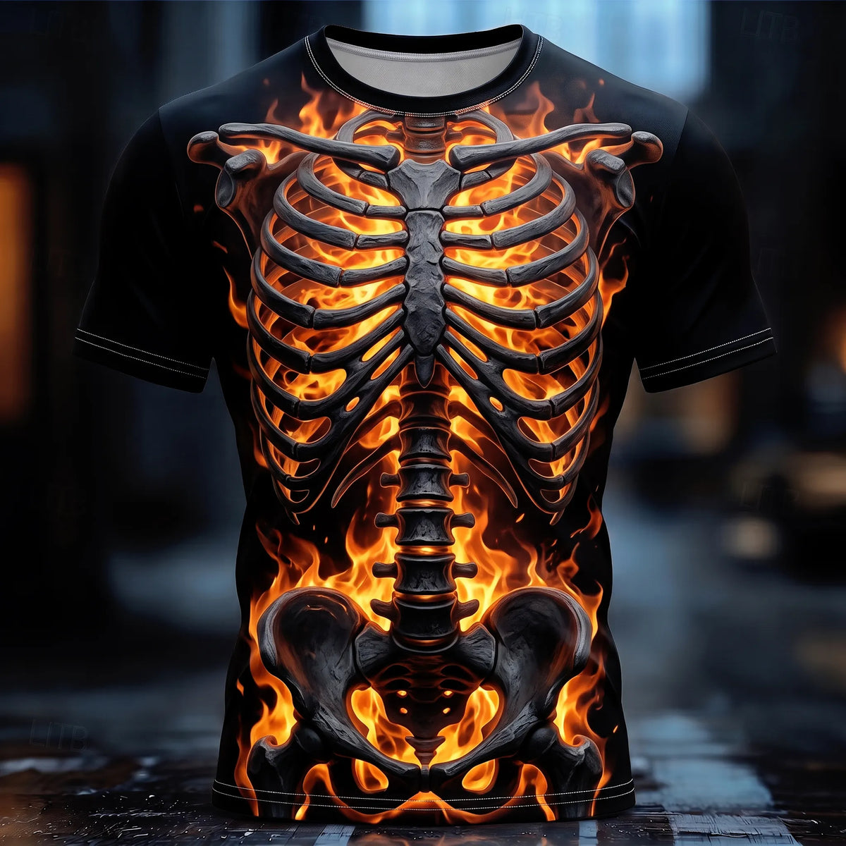 Men's Vintage Halloween Skeleton Print Crew Neck Short Sleeve T-shirt
