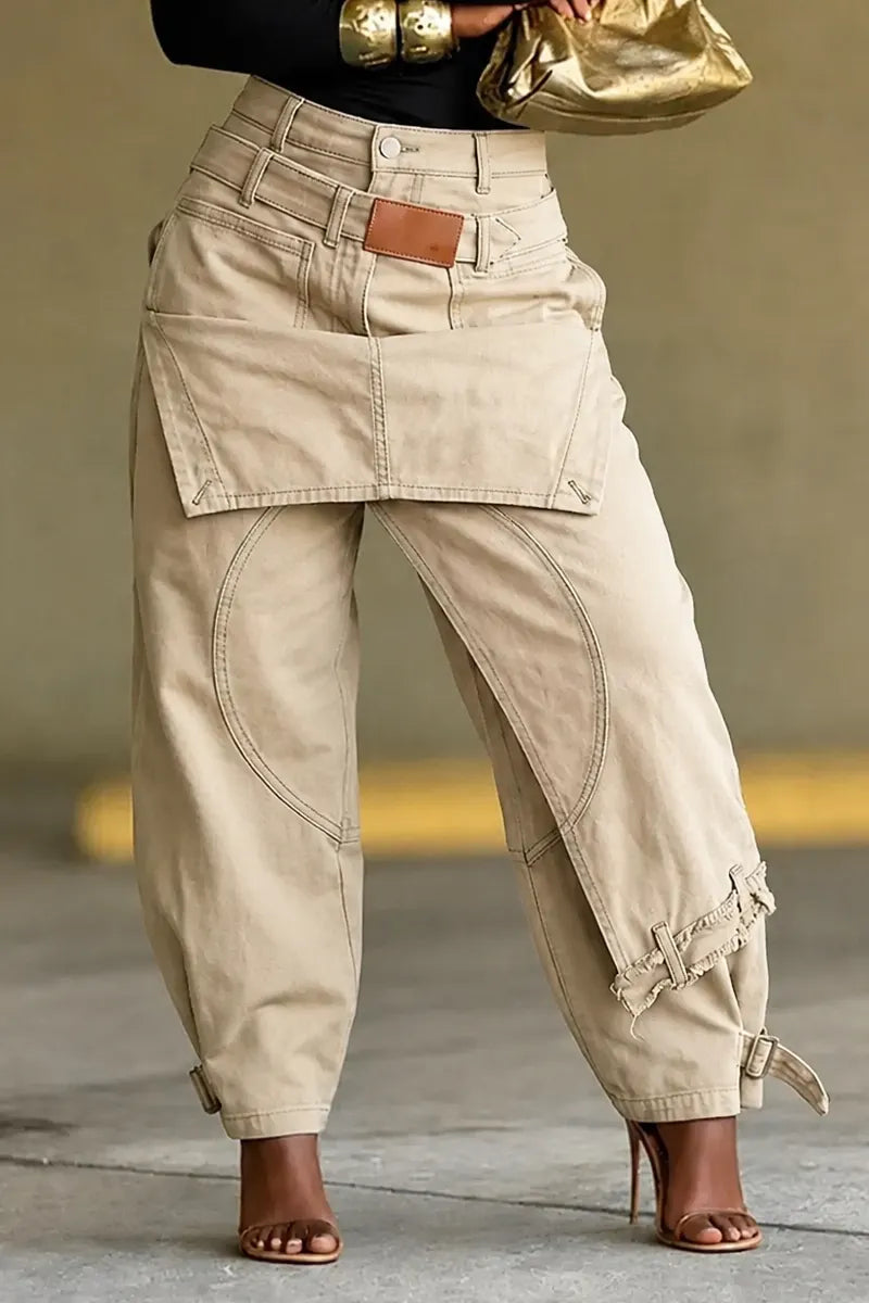 Olive Green Multi-Pocket Cargo Barrel Pants