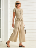 2pcs Cotton Harem Pants Mid-rise Casual Suit Resort Style
