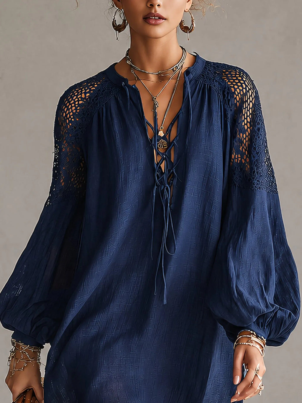 Navy Cutout Crochet Shoulder Mini Dress