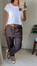 Dark Brown Pleated Tapered Trousers