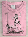 Retro Femdom French Maid Whipping Man Art Print Casual Short Sleeve T-shirt