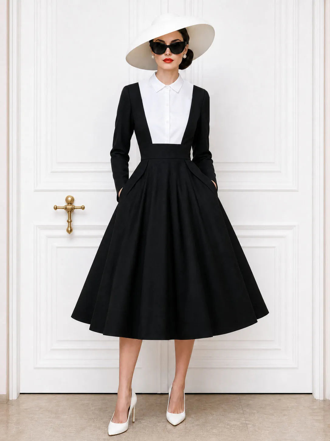 Vintage Faux Two-Piece Spliced Miid Dress