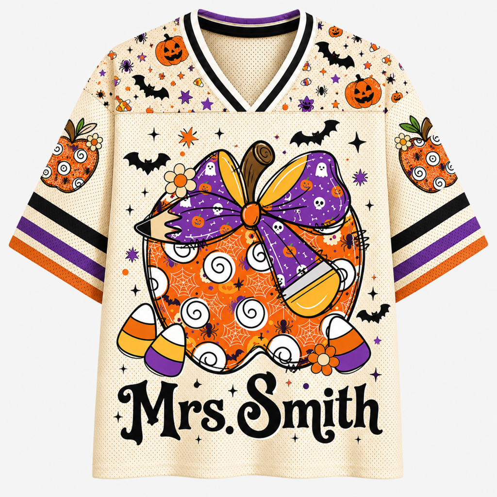 Chaotic Club Custom Name Spooky Teacher Pumpkin Mesh Jersey