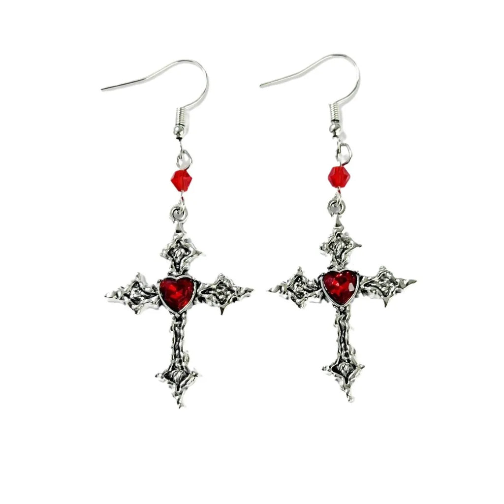 Red Heart Cross Earrings
