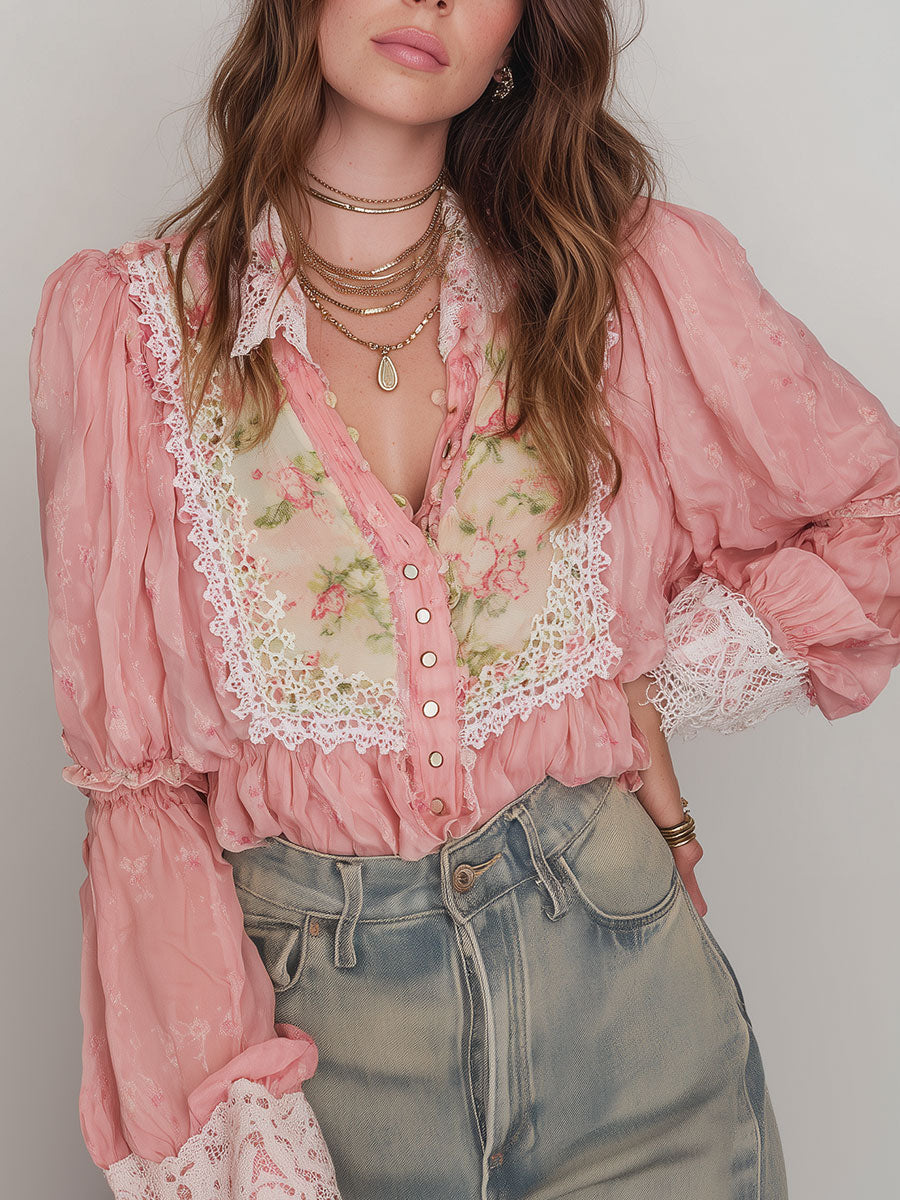 Retro Blouse in chiffon, Premium Look