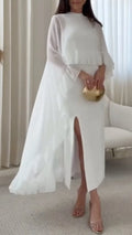 White Beaded Sleeveless Two‐Piece Maxi Dress