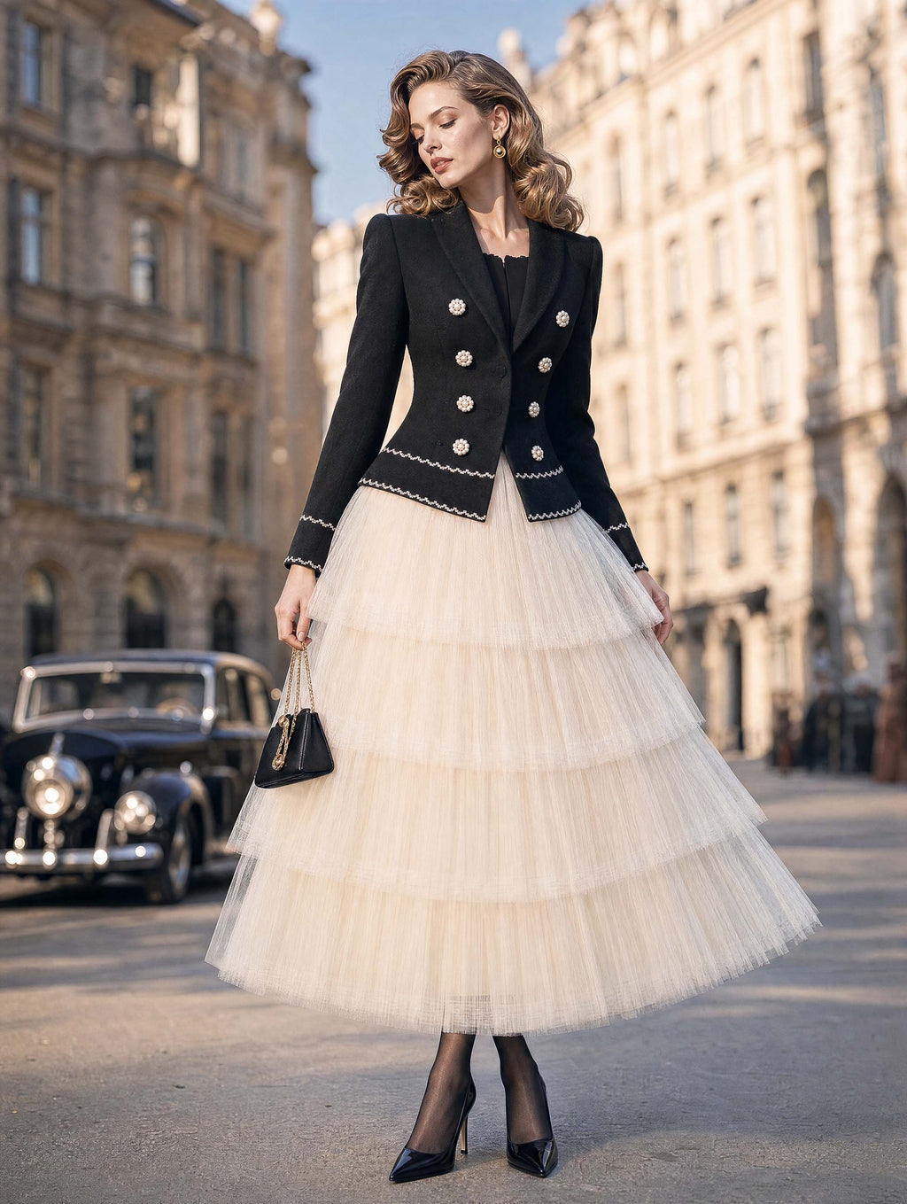 Vintage Tiered Tulle Maxi Skirt