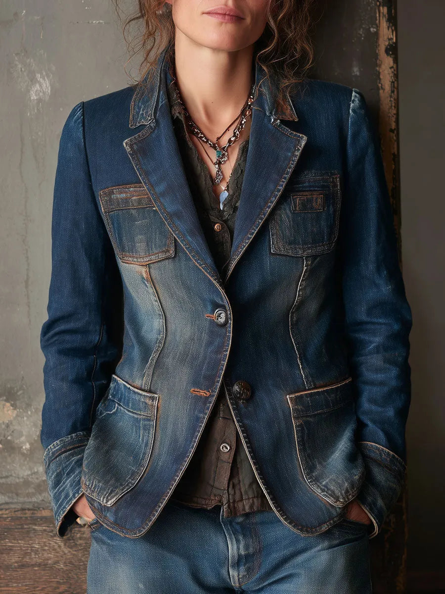 Vintage Blazer in denim, Designer Aesthetic