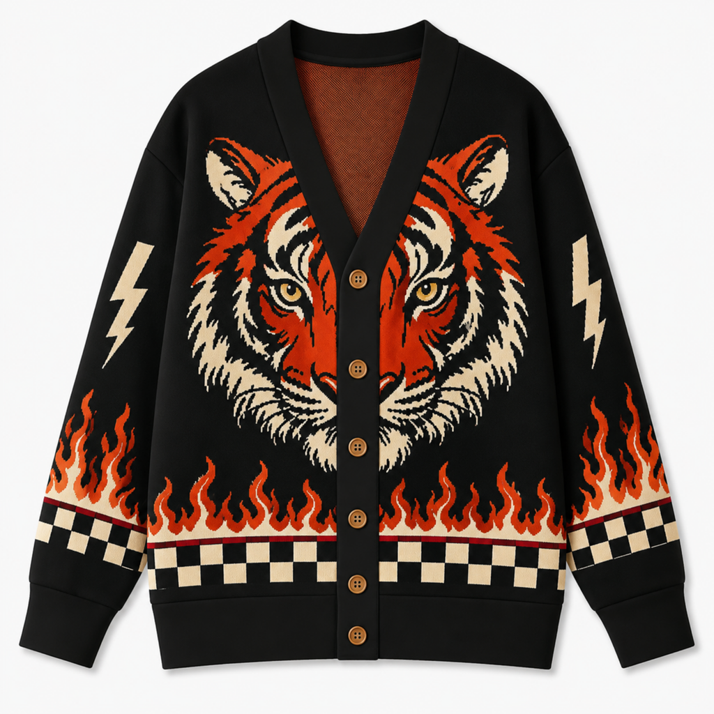 Chaotic Club Tiger Heat Vintage Halloween Flame Cardigan