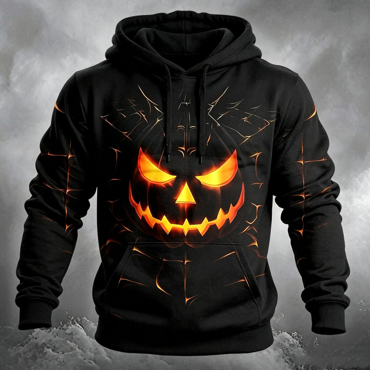 Men's Retro Halloween Pumpkin Stripe Pattern Casual Hoodie