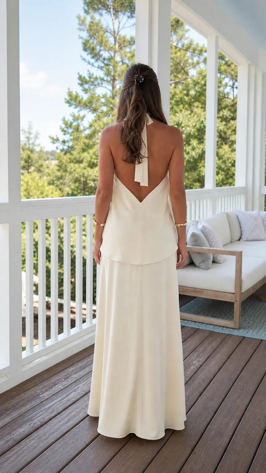 Floral Halter Neck Split Top and Maxi Skirt Two-Piece Set