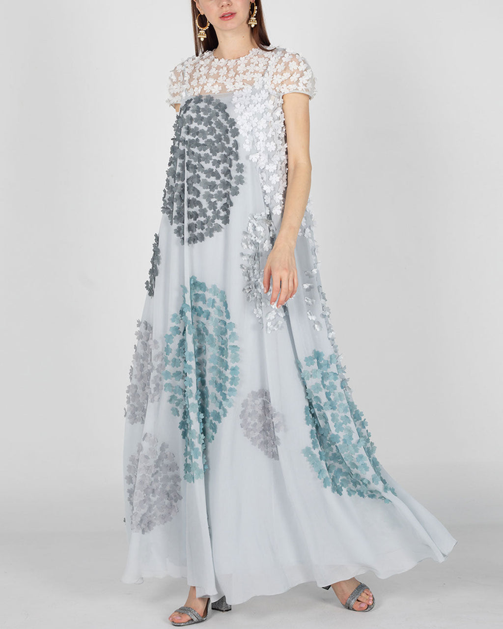 Perfect Day to Evening part wear dress with unique 3D floral placement embroidery
