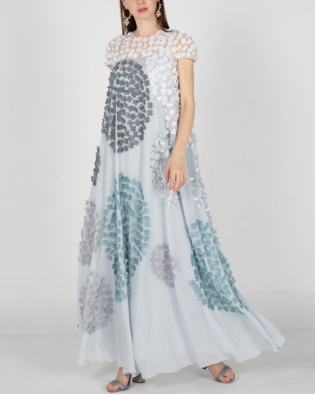 Perfect Day to Evening part wear dress with unique 3D floral placement embroidery