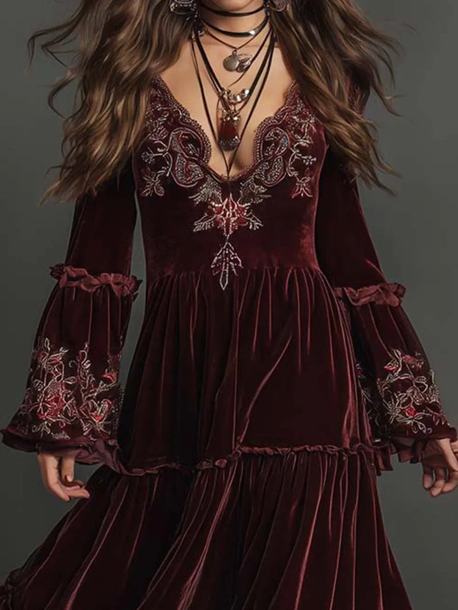 Bohemian Maxi Dress in velvet, Best Value