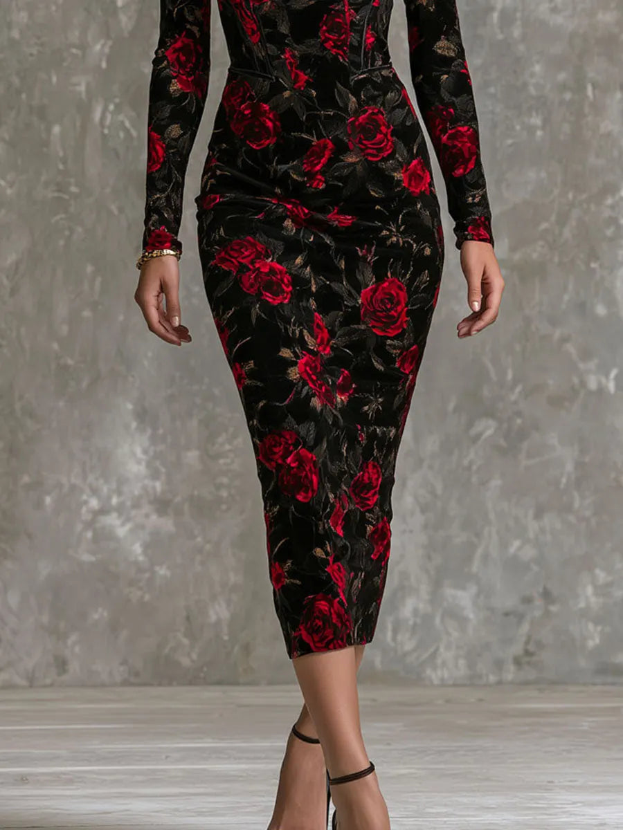 Vintage Midi Dress in velvet, Affordable Luxury