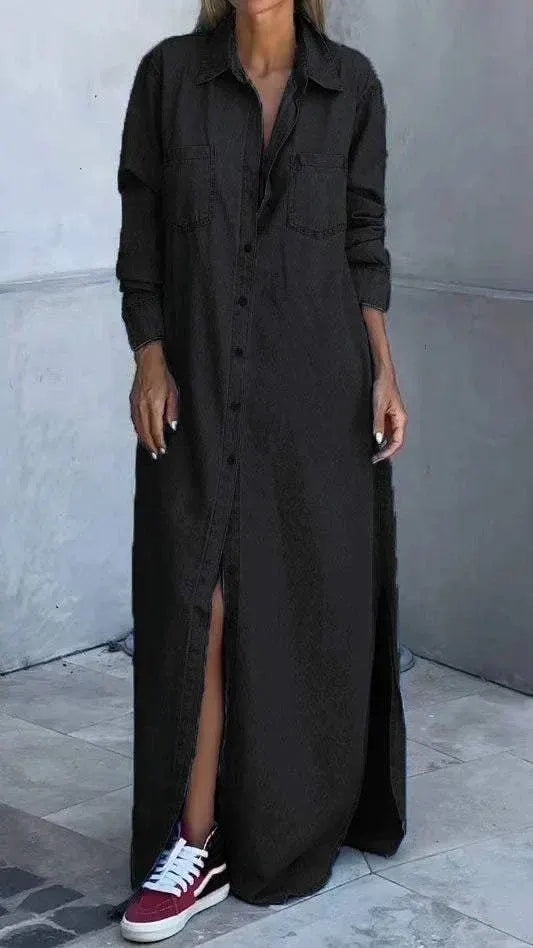 Ladies' Lapel Buckle Split Casual and Relaxed Dress