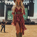 Music Festival Rock Rave Party Tie-Dye Ruffle Floral Fringed Lace Vintage Dress