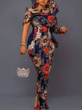 Round-Neck Floral Printed Asymmetric Falbala Maxi Dress