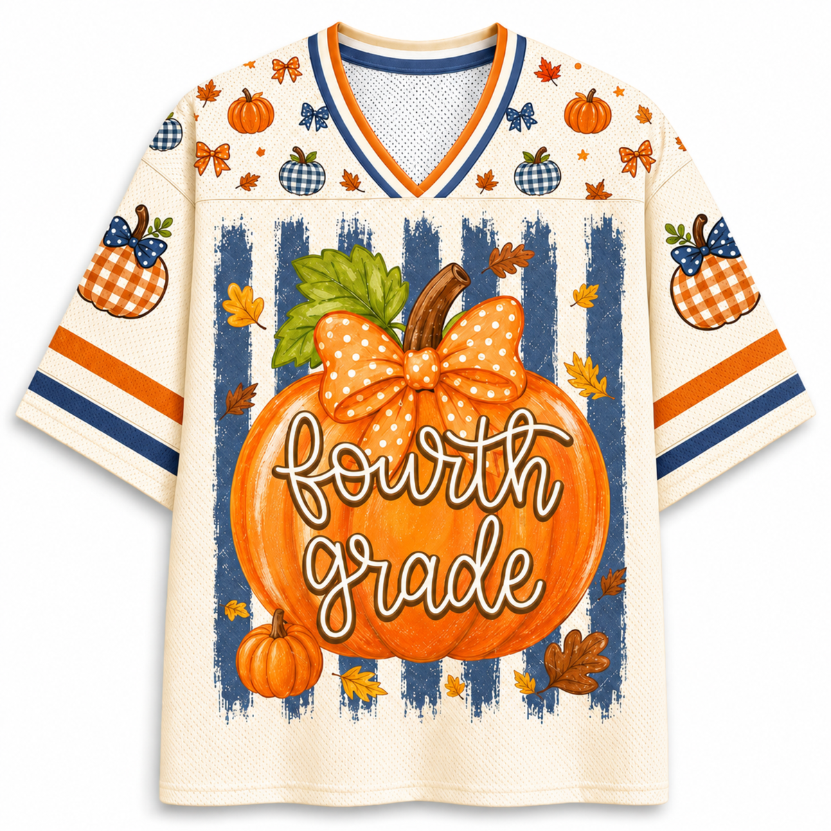 Chaotic Club Fall Back To School Striped Teacher Pumpkin Mesh Jersey