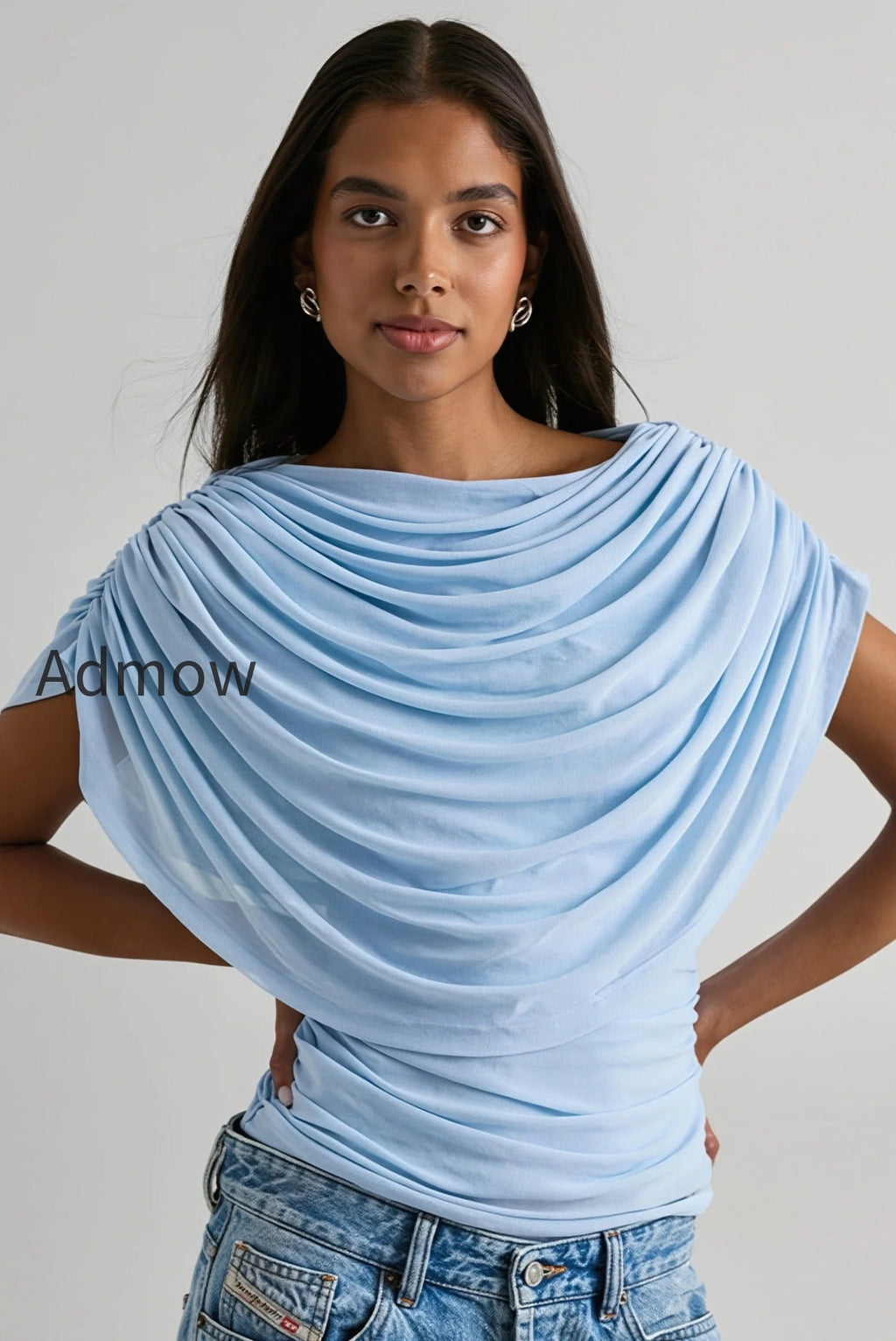 solid-sheer-ruffle-scarf-neck-blouse
