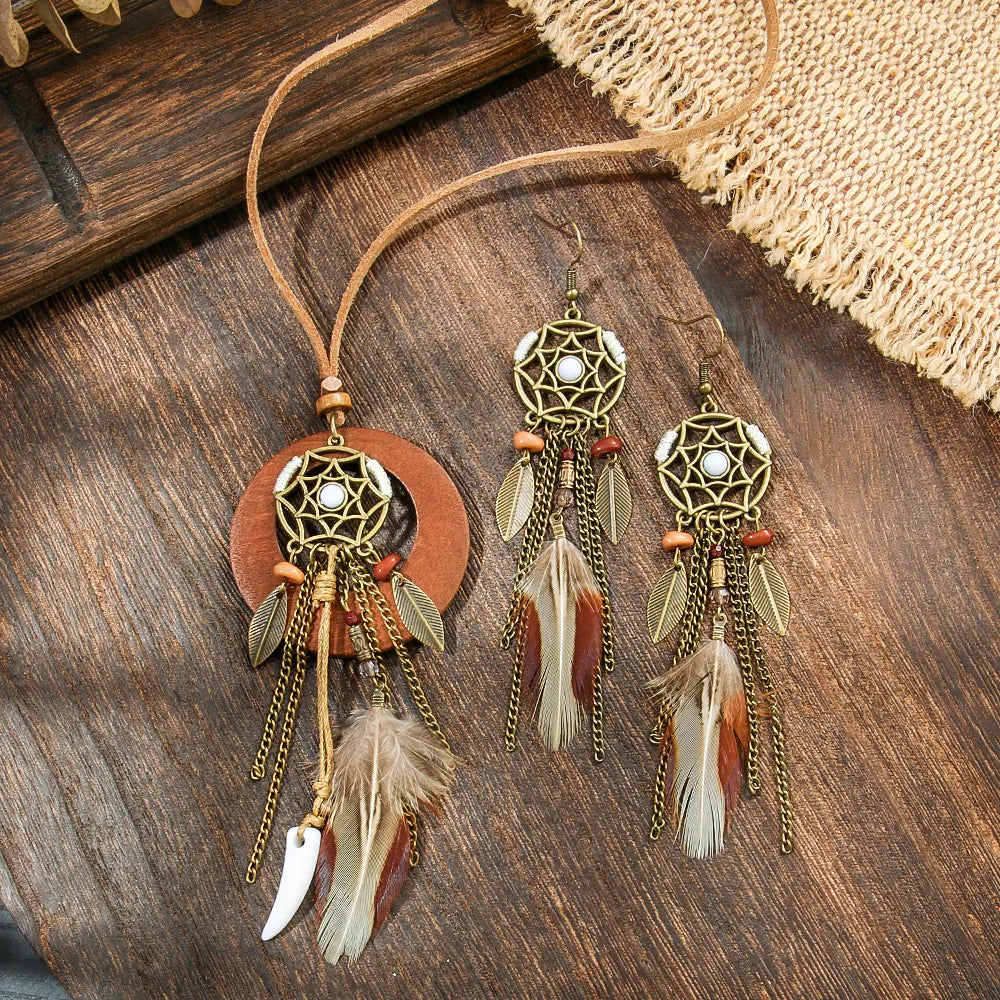 3pcs Boho Ethnic Long Sundry Colors Tassel Pendant Necklaces For Women Retro Rhinestone Drip Oil Alloy Necklace