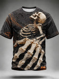 Men's Halloween Skeleton Art Textured 3d Printed Casual T-shirt
