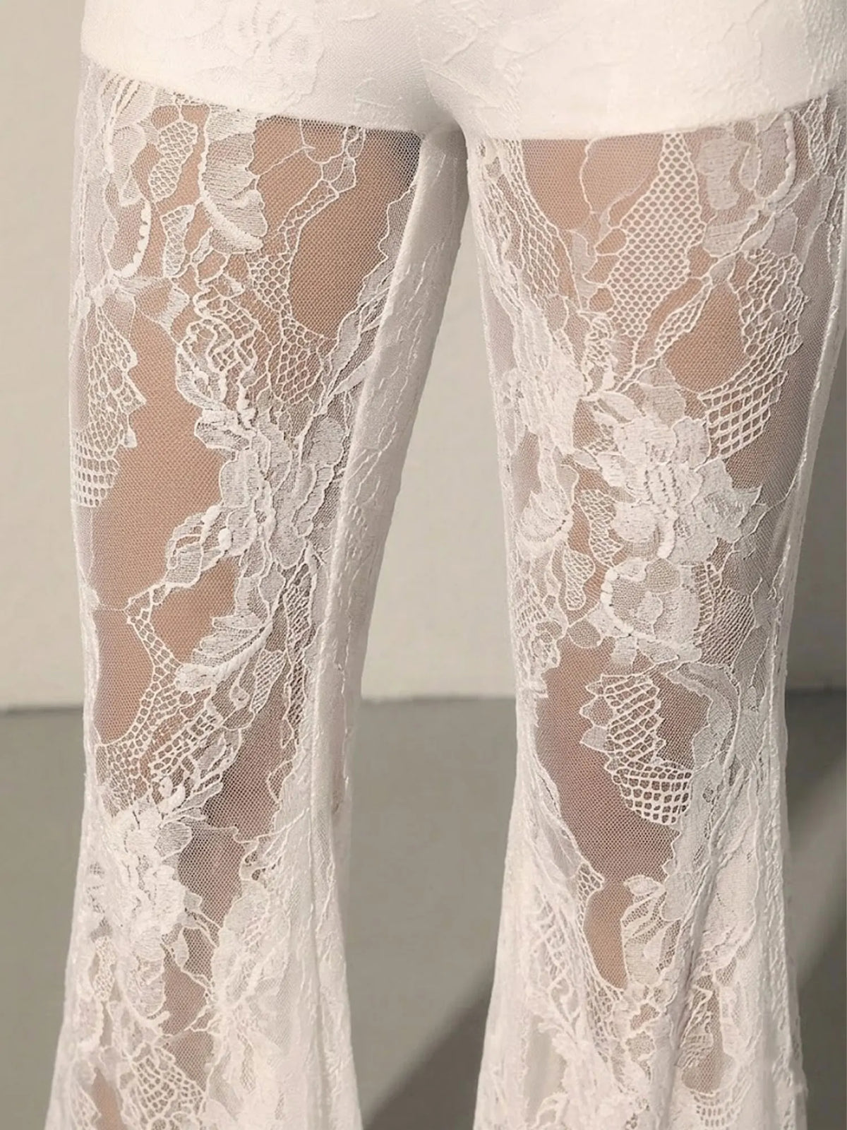 2026 Spring/Summer Perfect for Music Festivals — Black Floral Lace Sheer High-Waisted Flare Pants