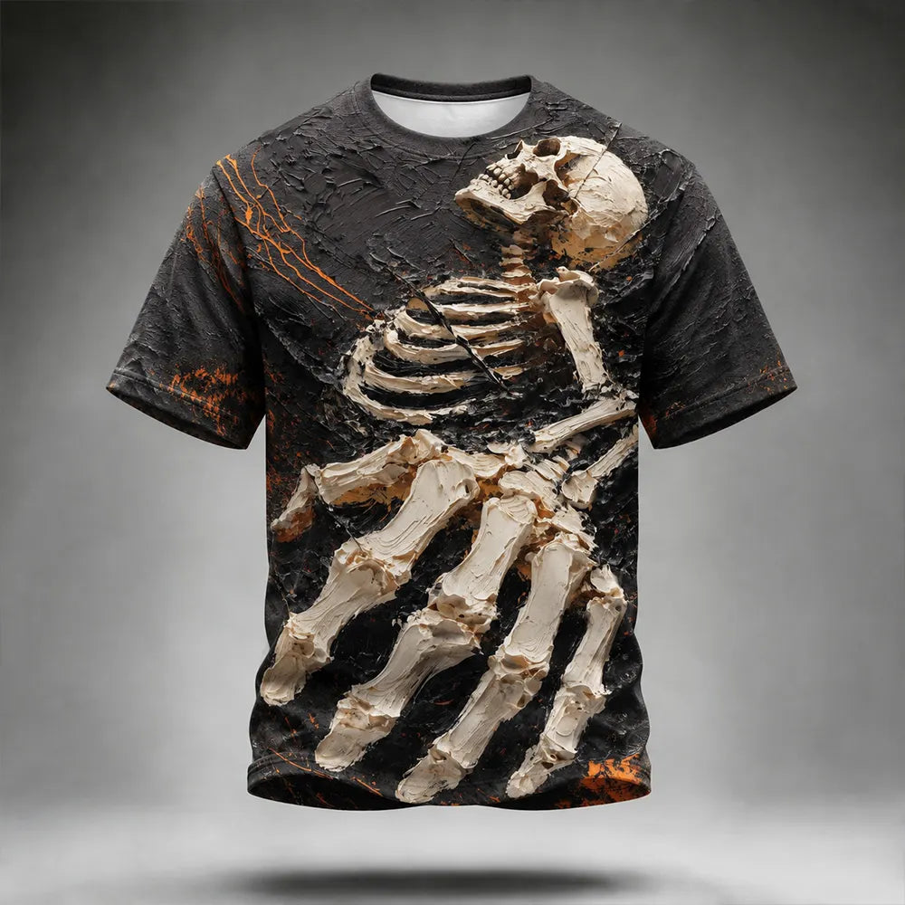 Men's Halloween Skeleton Art Textured 3d Printed Casual T-shirt