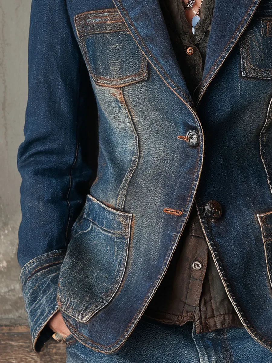 Vintage Blazer in denim, Designer Aesthetic