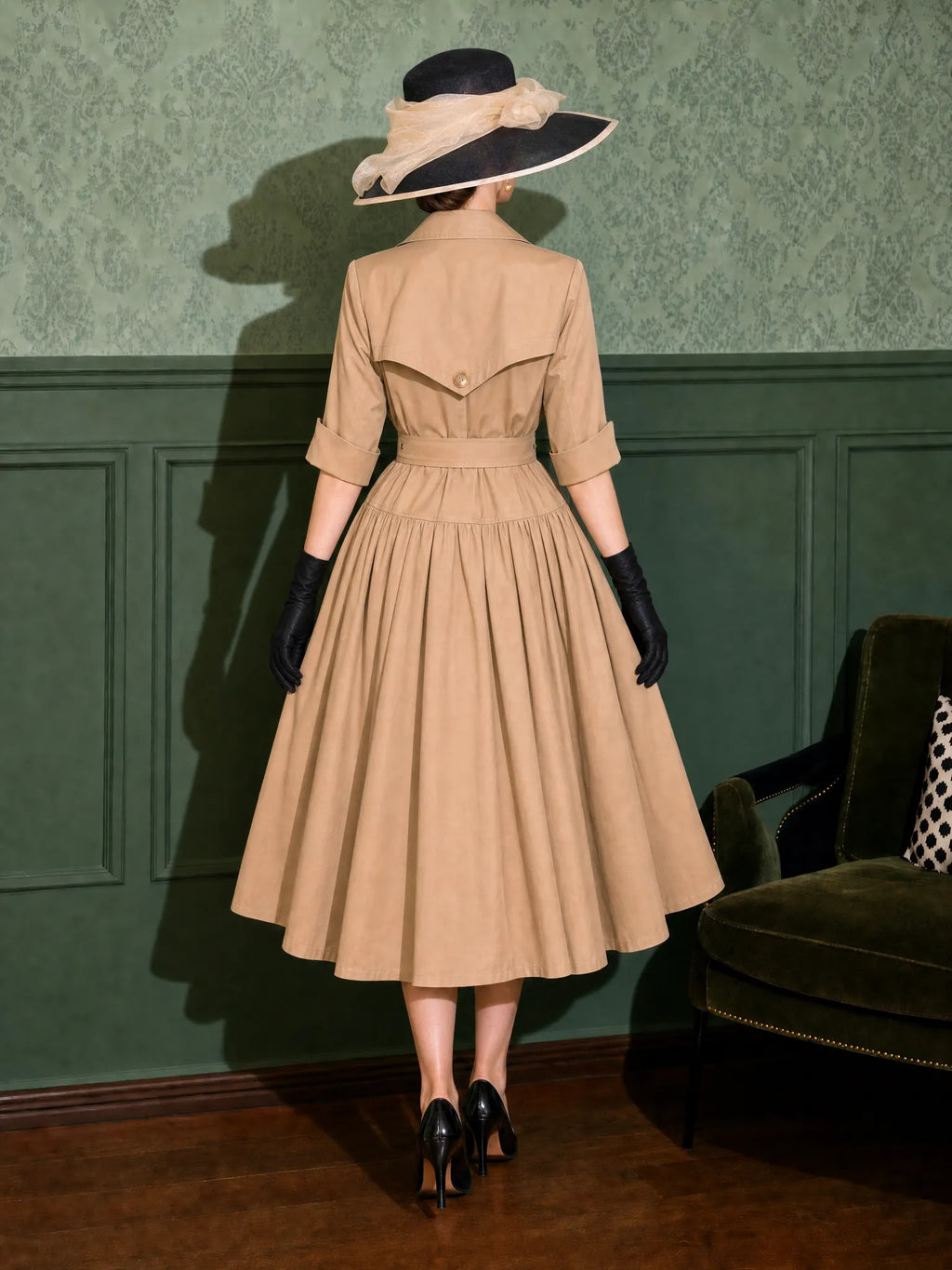 Vintage Trench Asymmetric Swing Midi Dress