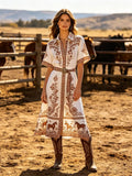 Women's Western Cowboy Cotton Printed Western-Style Midi Dress With Horse Pattern