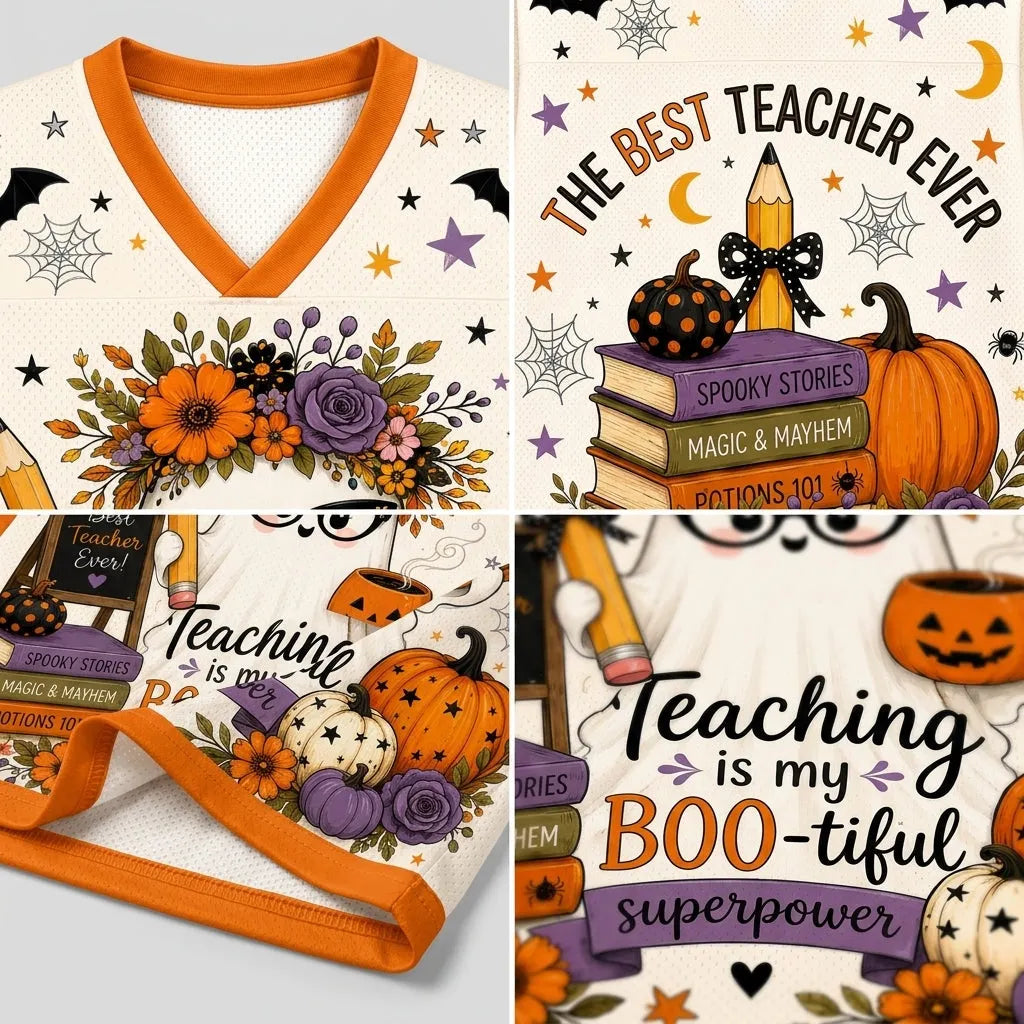 Chaotic Club Custom Bootiful Teacher Era Ghost Halloween Mesh Jersey