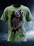 Men's Retro Halloween Skull Pattern Casual T-shirt