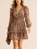 Ideal for Country Music Festivals — 2026 Spring Summer Women's Western Cowgirl Core Smocked Waist Tiered Ruffle Mini Dress