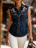 Women'S Western Floral Print Sleeveless Shirt - 100% Cotton