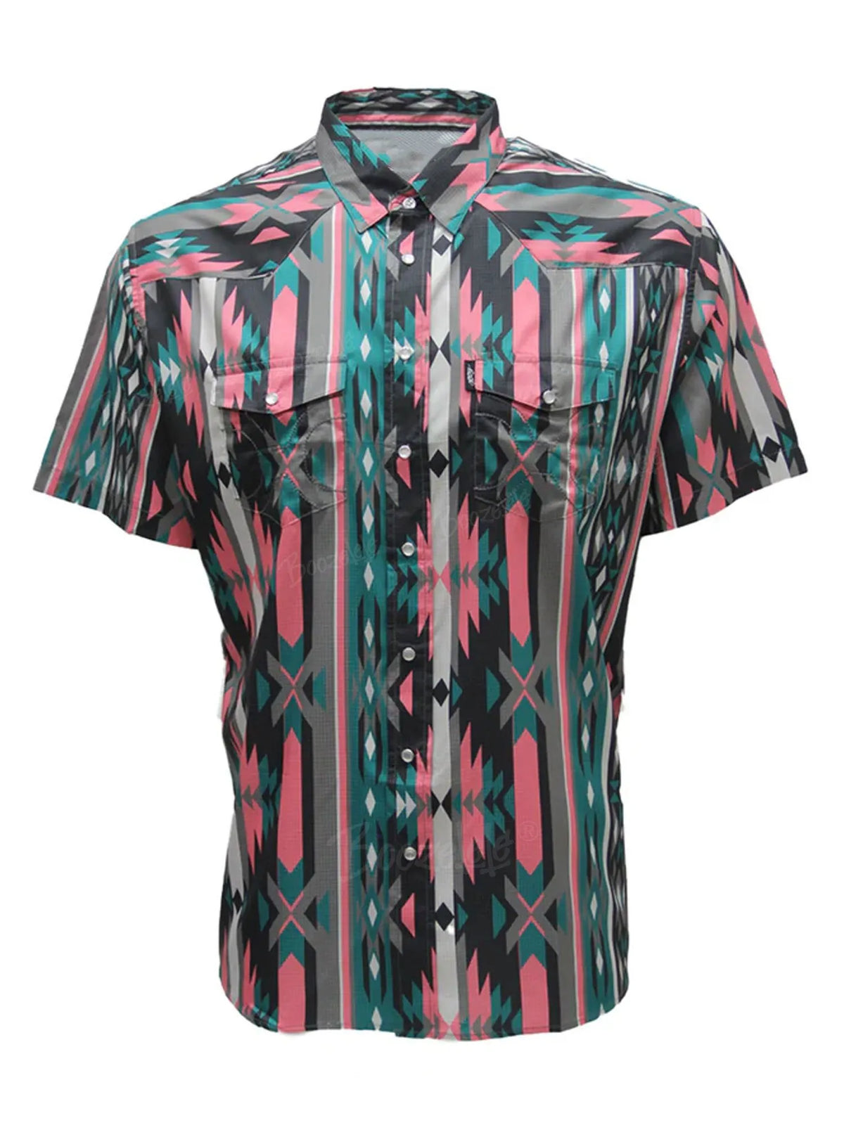 Men'S Aztec Geometric Western Short Sleeve Shirt - 100% Cotton Shirt
