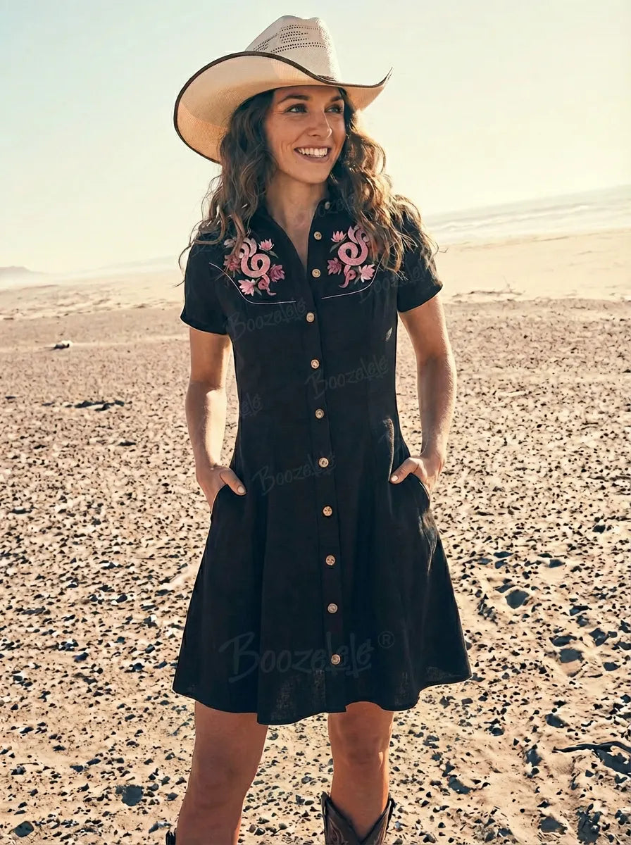 [Embroidery]Flower And Snake - 100% Cotton Dress