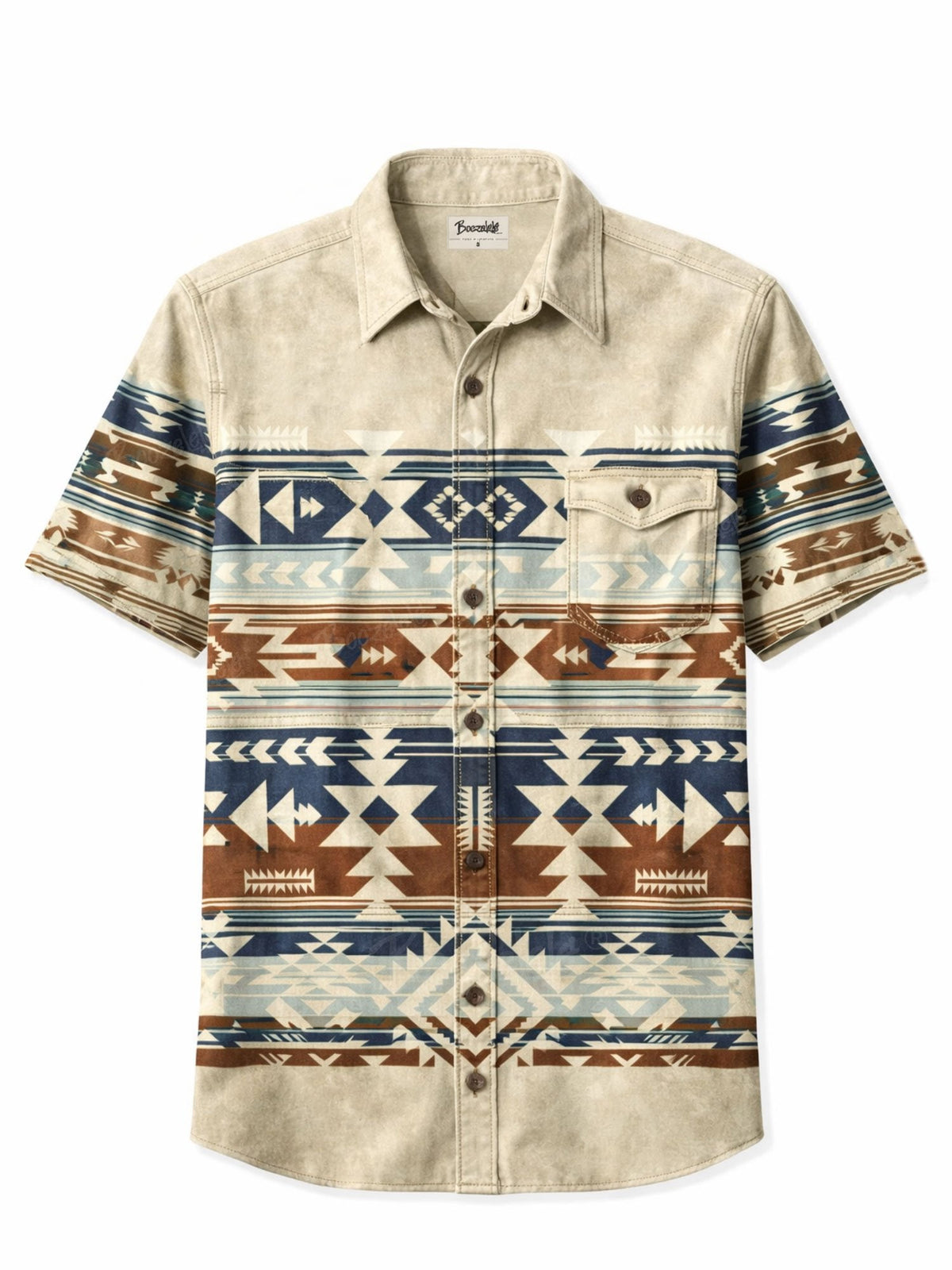 [Mschell_studio X Boozelele]Navajo Geometric Print Western Shirt   - 100% Cotton Shirt