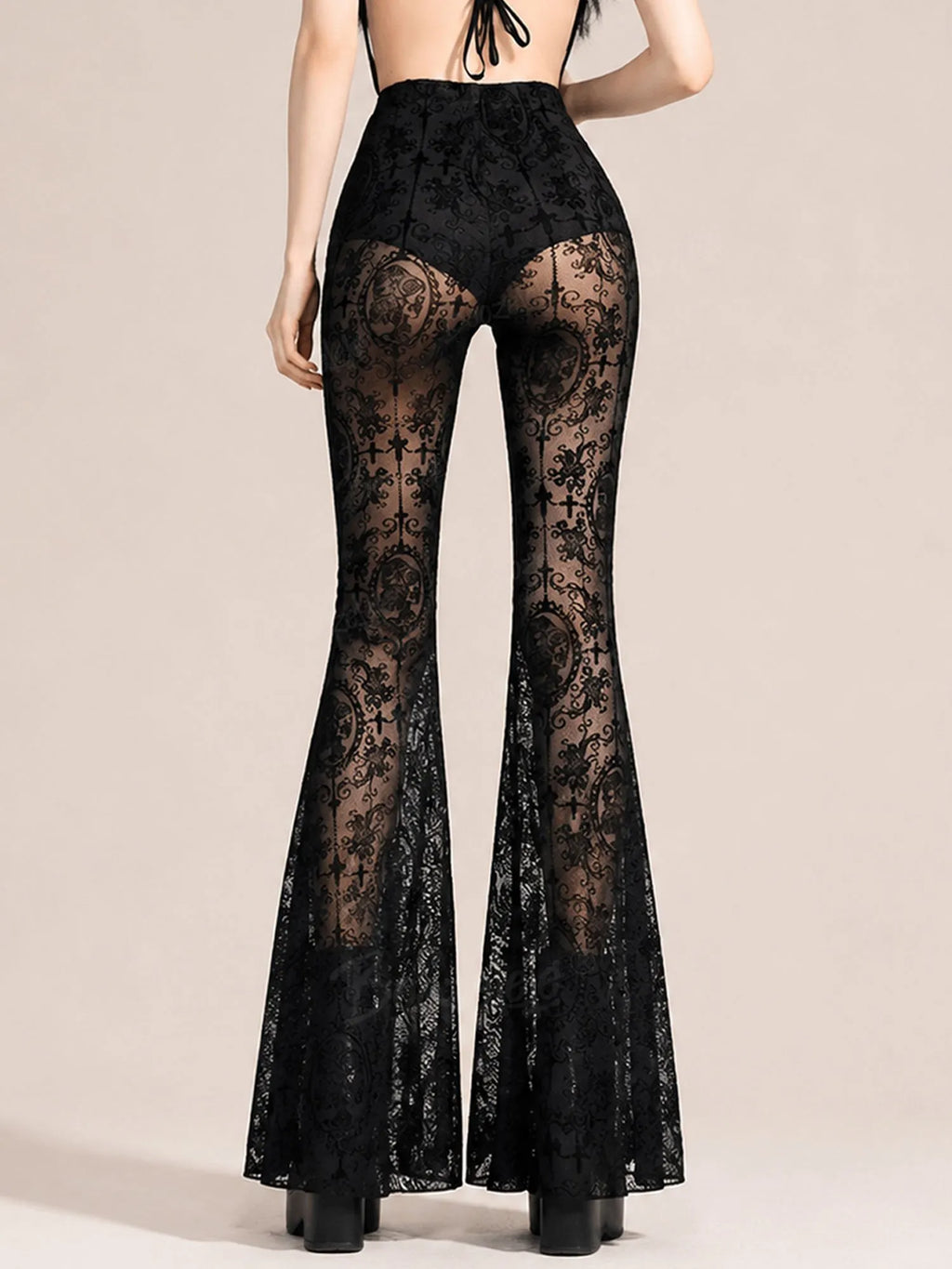Perfect for Coachella Music Festival — 2026 Spring Summer Women's Western Gothic Cross Lace Flare Pants