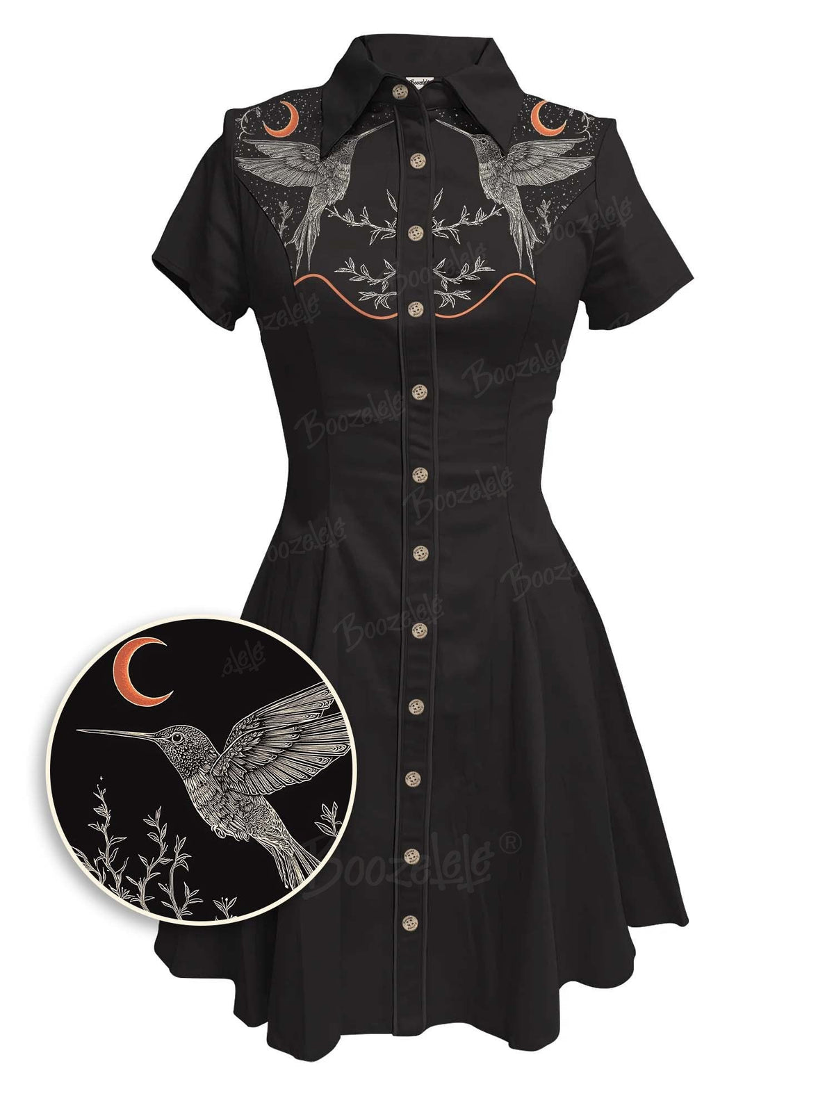 [Clearance][Embroidery]Retro Bird Moon Plant Totem  - 100% Cotton Dress